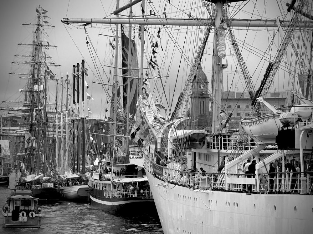 Tall ships moored in Aberdeen harbour 