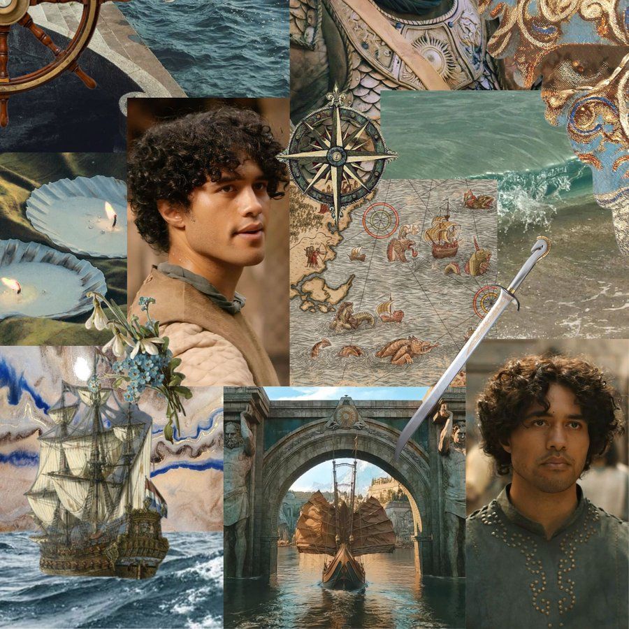 Valandil moodboard, sea themed and in sand/brown and blue shades