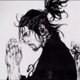 a black and white drawing of a man praying