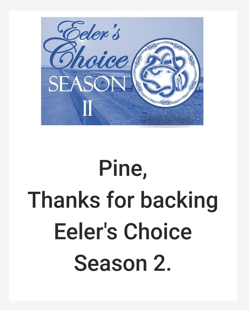Eeler's Choice season 2 backer confirmation email