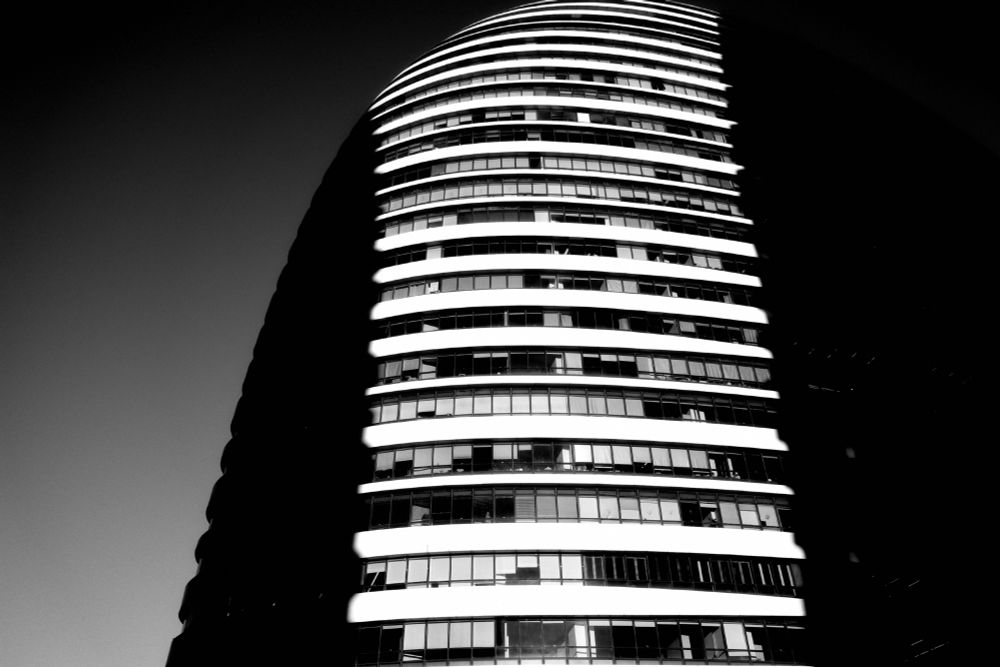Black and white architecture of a building. 