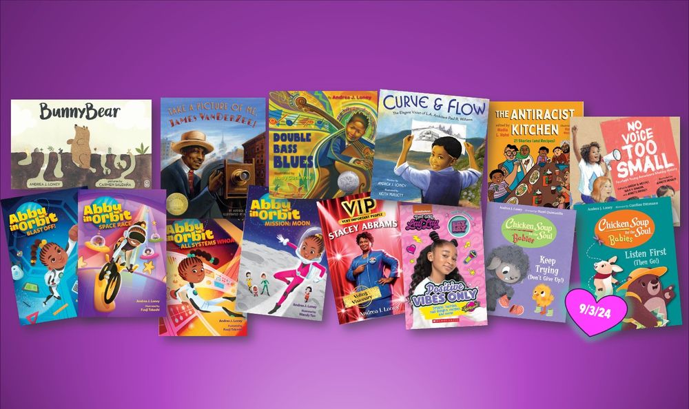 14 books by author Andrea J Loney, against a purple background