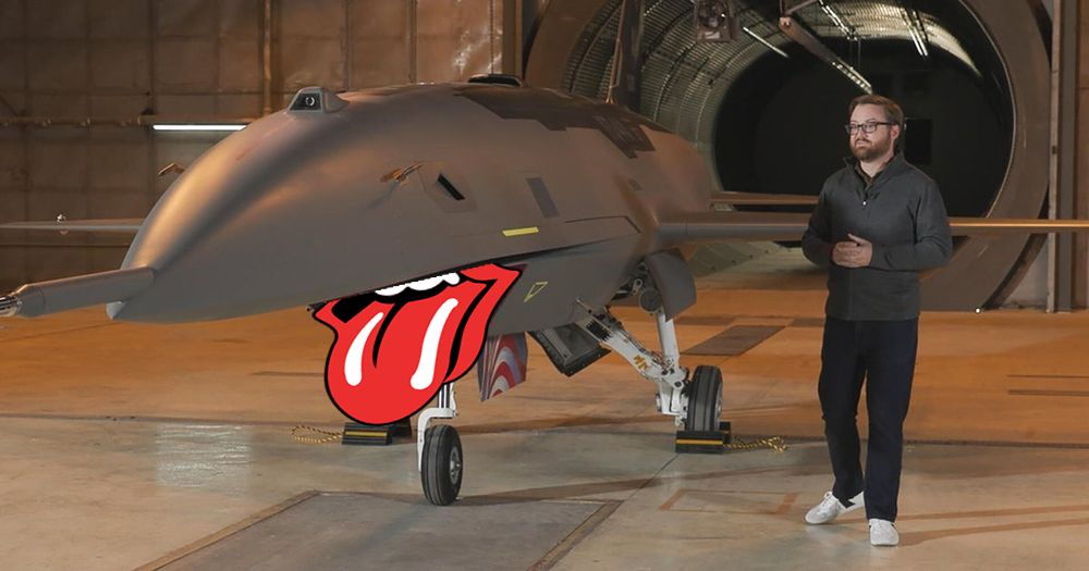 AI fighter jet with a Rolling Stones tongue.