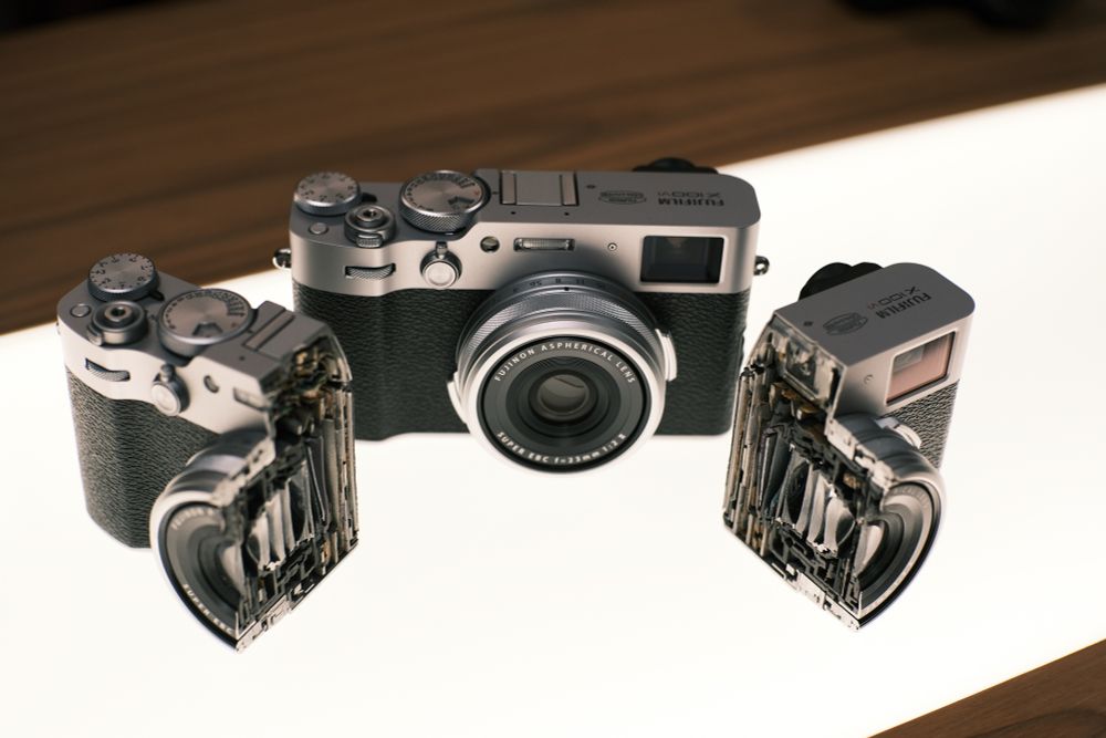An Fujifilm X-100 VI cutted in two pieces.
