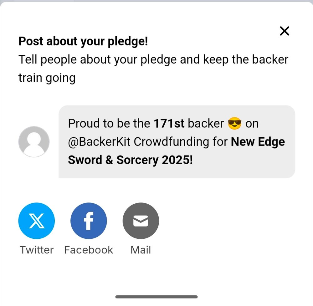 Backerkit acknowledgement of my backing New Edge Sword & Sorcery magazine.