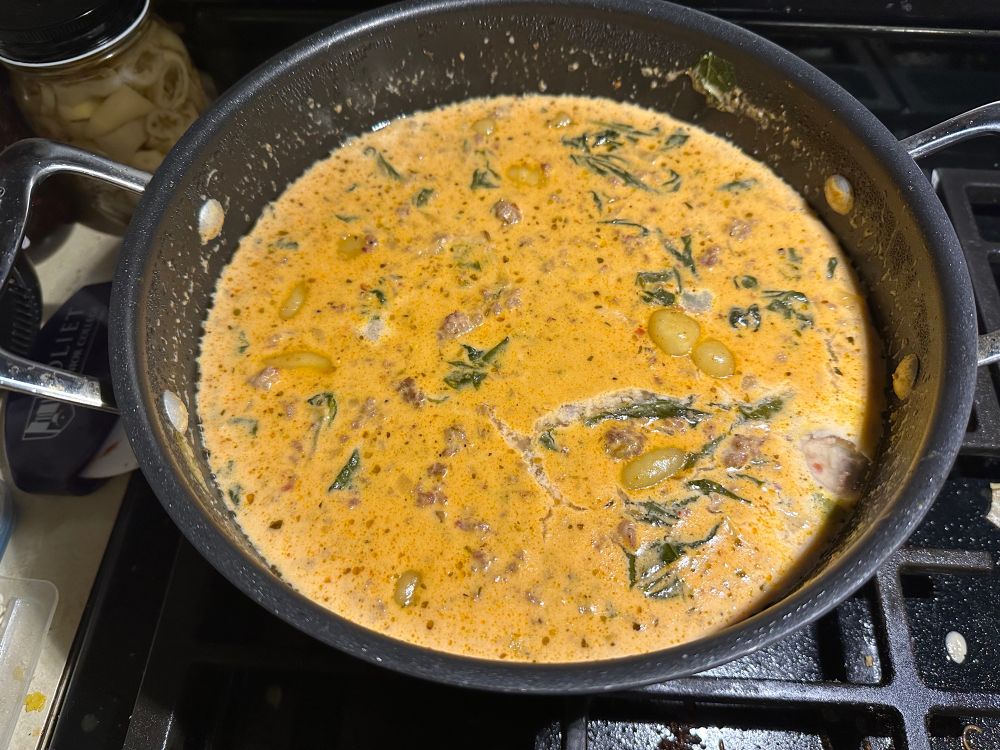 The sausage and gnocchi soup we made.  

This was so good I can’t wait to eat the leftovers later 👌