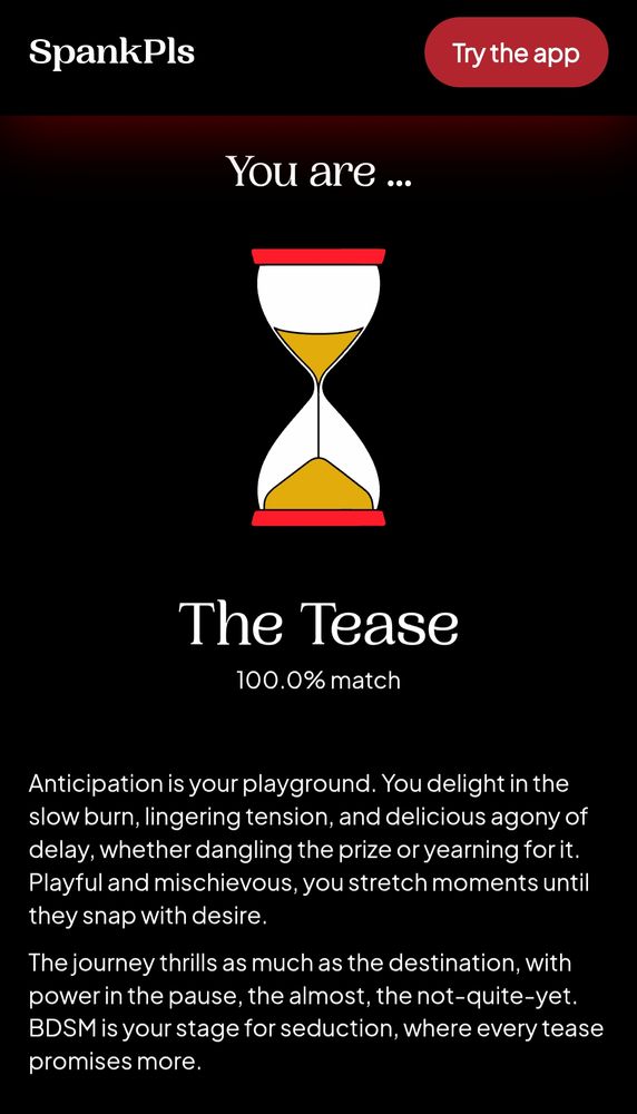 "The Tease" result from a kink test with a summary beneath it. 