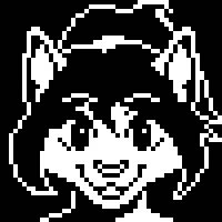 Pixel art of a cat girl looking straight ahead at the viewer with a slight smile.  Her bangs hang down either side of her head with a pony tail flowing down behind her.