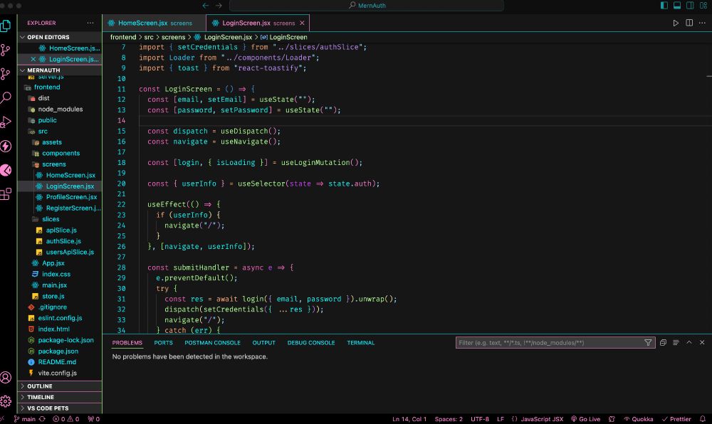 Picture of VsCode code showcasing the neon colors of the theme