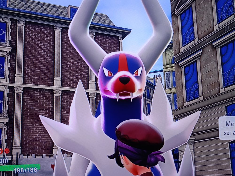 close-up of a shiny alpha Mega Houndoom in Pokémon Legends ZA