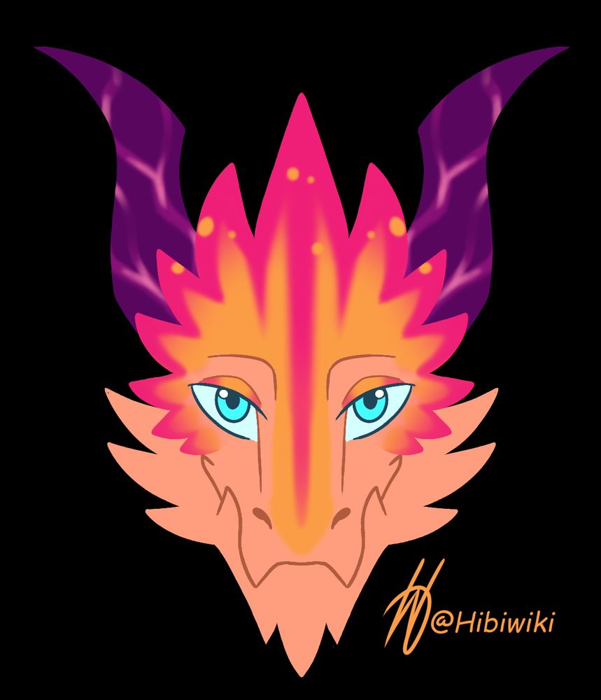 headshot of a fire dragon with purple crystalline horns