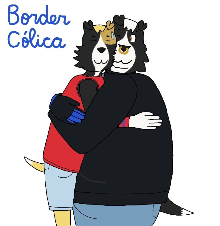 A fat Border Collie giving a BIG hug to his younger brother.