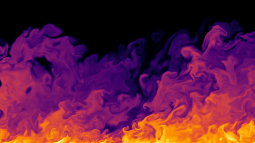 After a certain point in the development of a turbulent flow — for example, as air moves over a wing in flight — the outer region of the turbulent boundary layer (where blue dominates) maintains a persistent, self-similar physical structure. Image: IAG, University of Stuttgart.