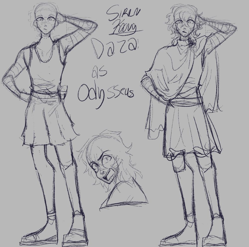 Dazai is Odysseus! He is the king who has been gone for 20 years. He is trying to make it home to his son and Husband, (wife). He will do anything to see them again. 