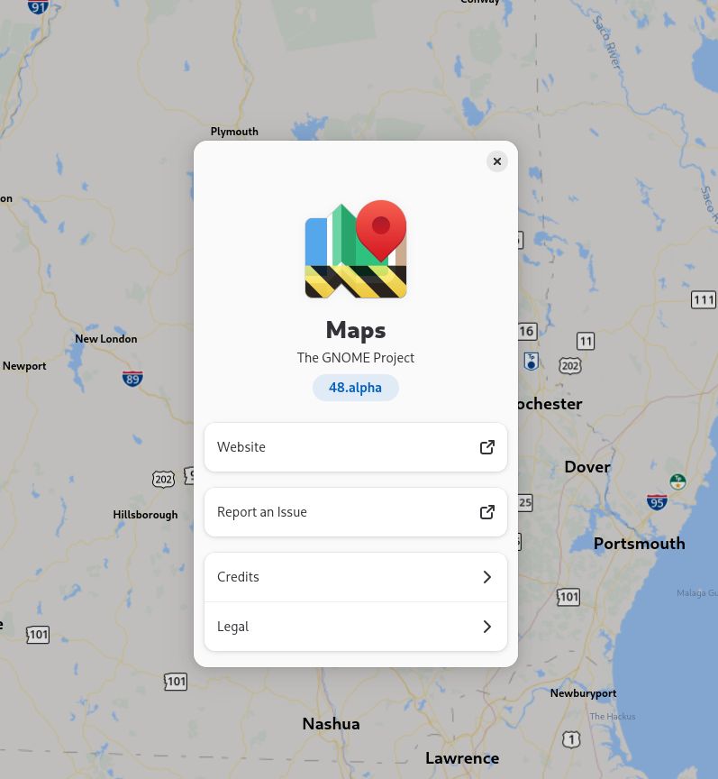 About dialog for GNOME Maps 48.alpha