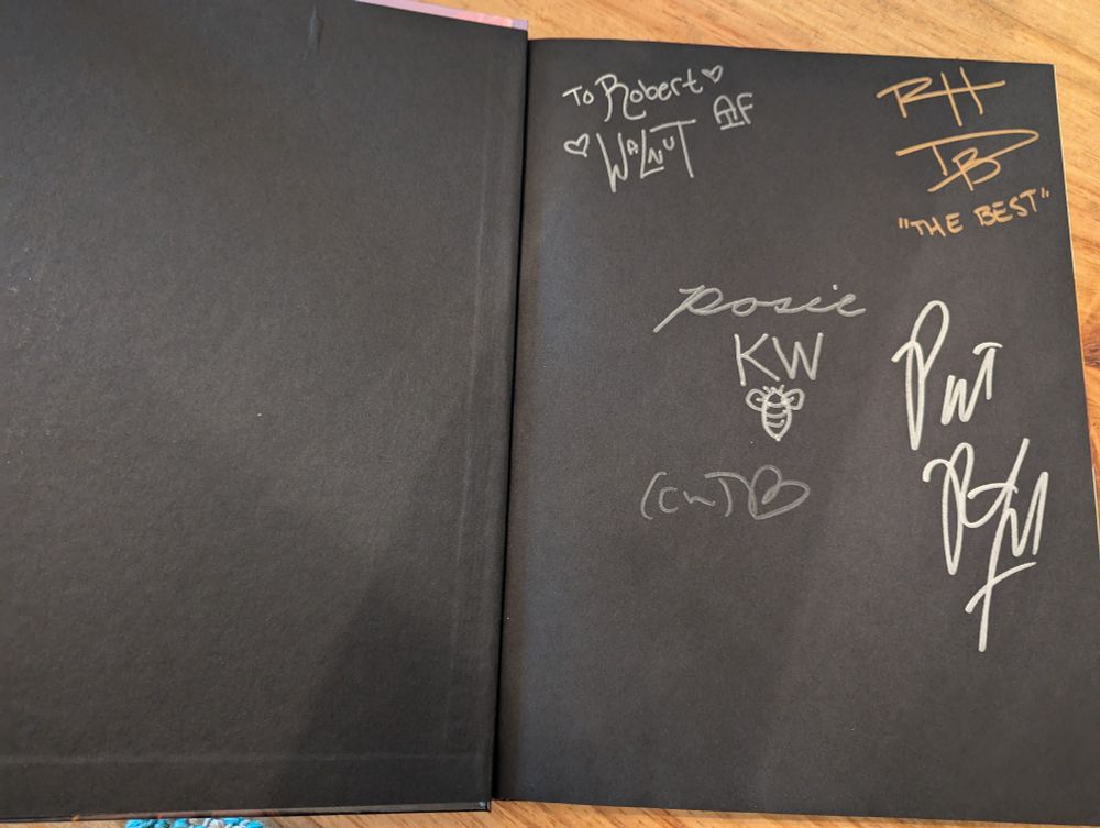 Signatures from The C-Team (Trys, Ryan, Jerry, Kate and Kri—Pat Rothfuss?!)