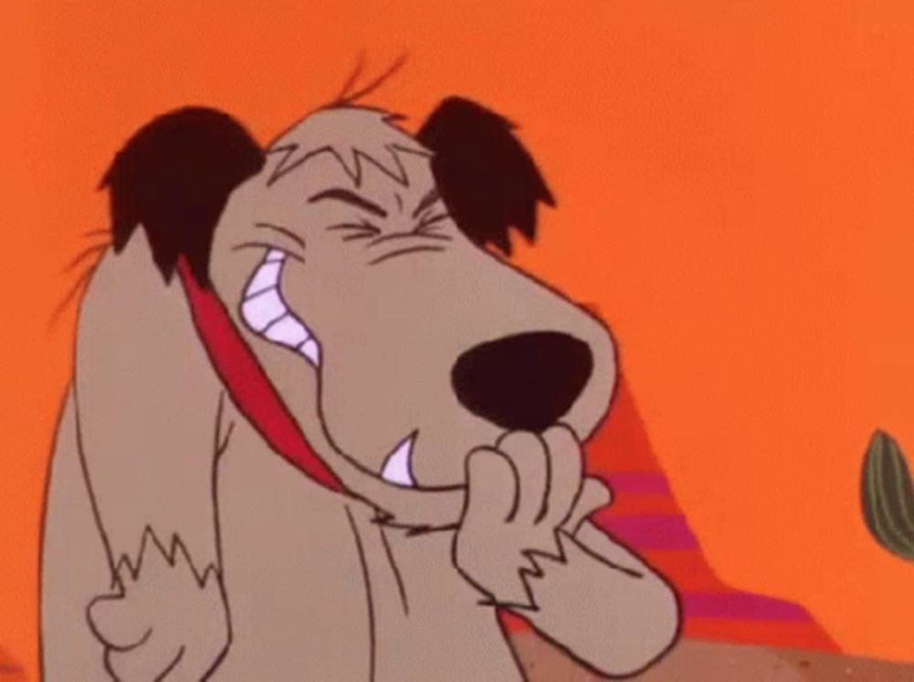 a cartoon dog is covering his mouth with his hand while smiling .