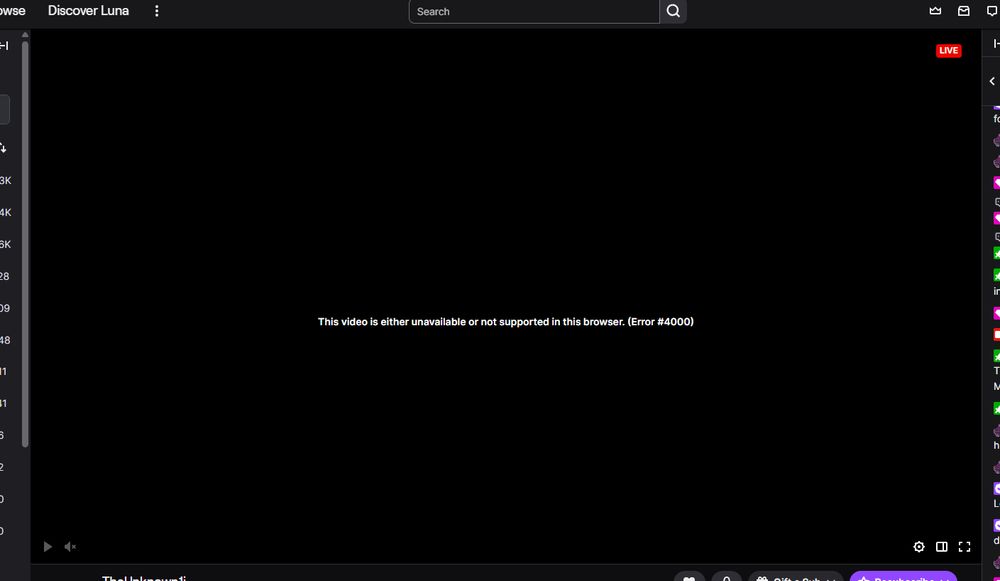 Twitch displaying an Error #4000 message