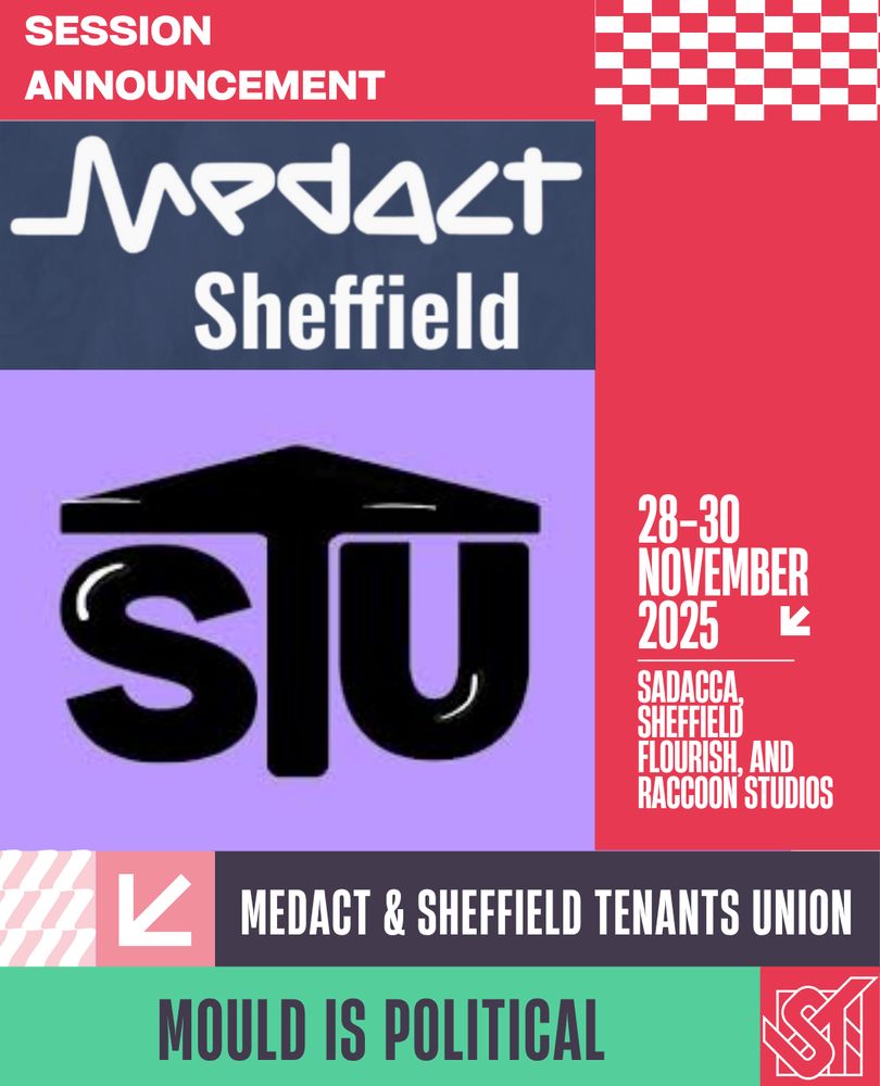An announcement graphic for Sheffield Transformed festival 28-30 November. It contains the logos for Medact Sheffield and Sheffield Tenants Union