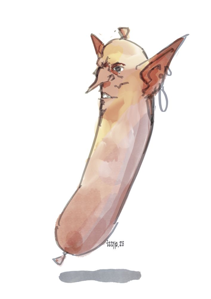 a hotdog with a goblin face