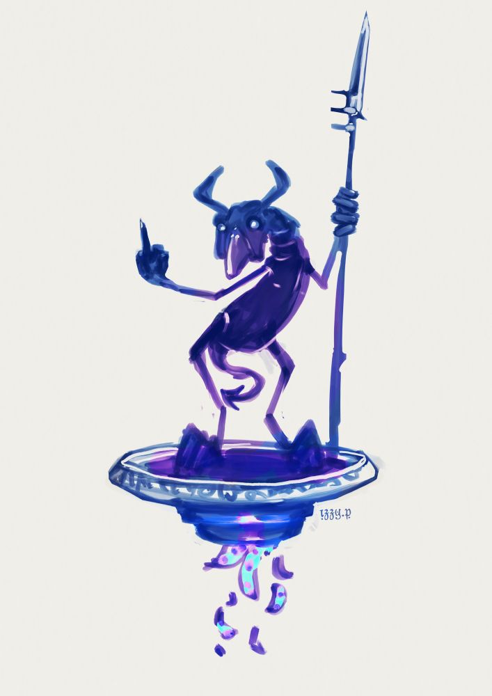 nasty little demon with spear on disk