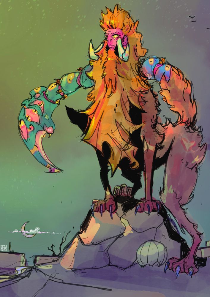 a manticore with many-eyed scorpion tail