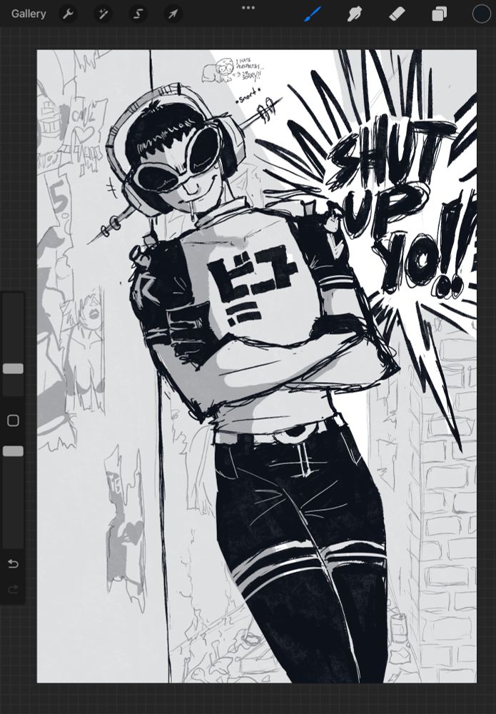 black and white illustration of Beat from Jet Set Radio Future 
