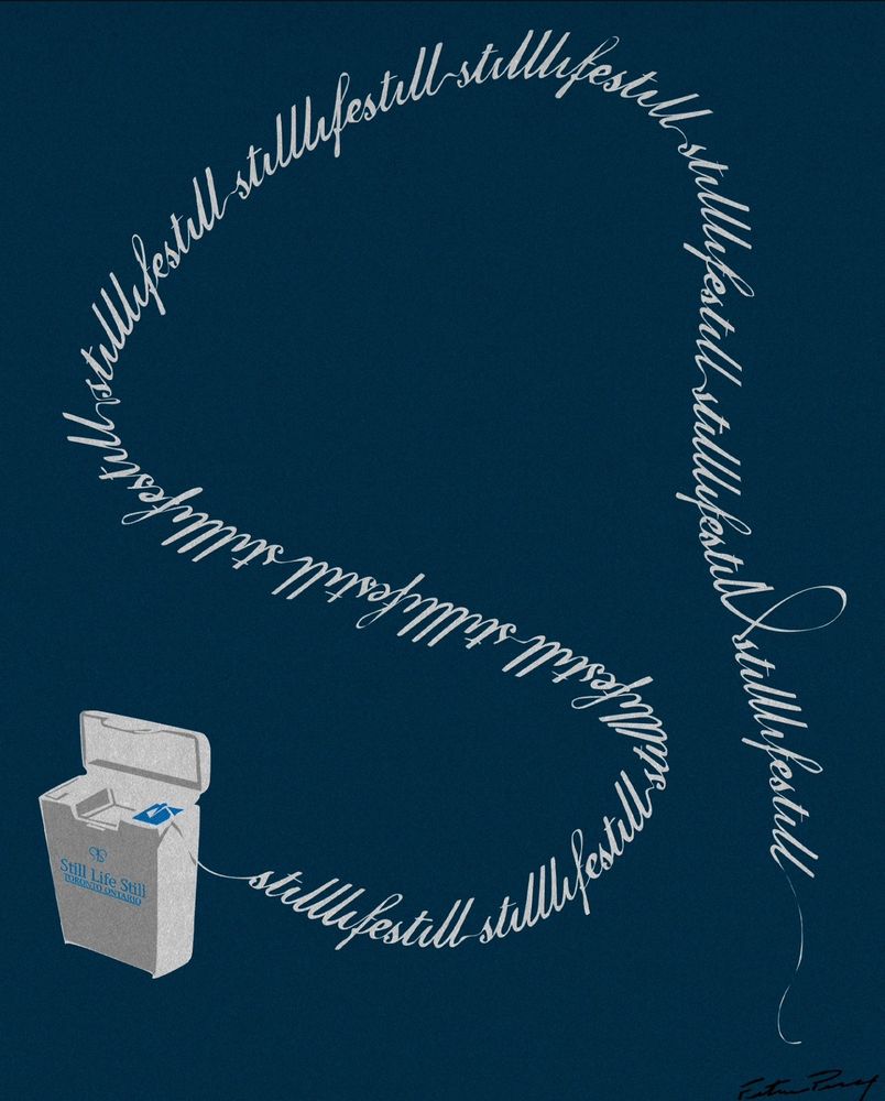 A band merch design for StillLifeStill, it's on a blue shirt and it's an illustration of dental floss coming out of the container spelling their name in cursive