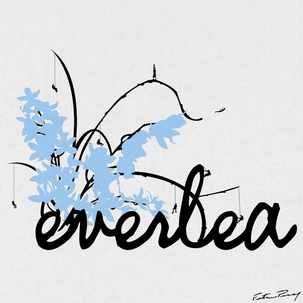 A merch design for Everlea featuring a bunch of flowers and miniature people climbing and jumping off them