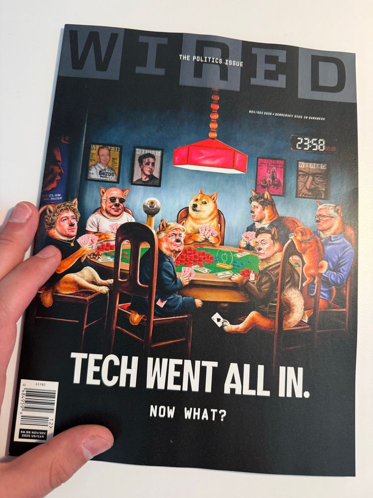 Illustrated wired cover showing Silicon Valley tech leaders as dogs playing poker. Read, “tech went all in. Now what?”