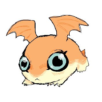 A crude sketch of Patamon from Digimon. It has very large eyes, staring into the abyss.