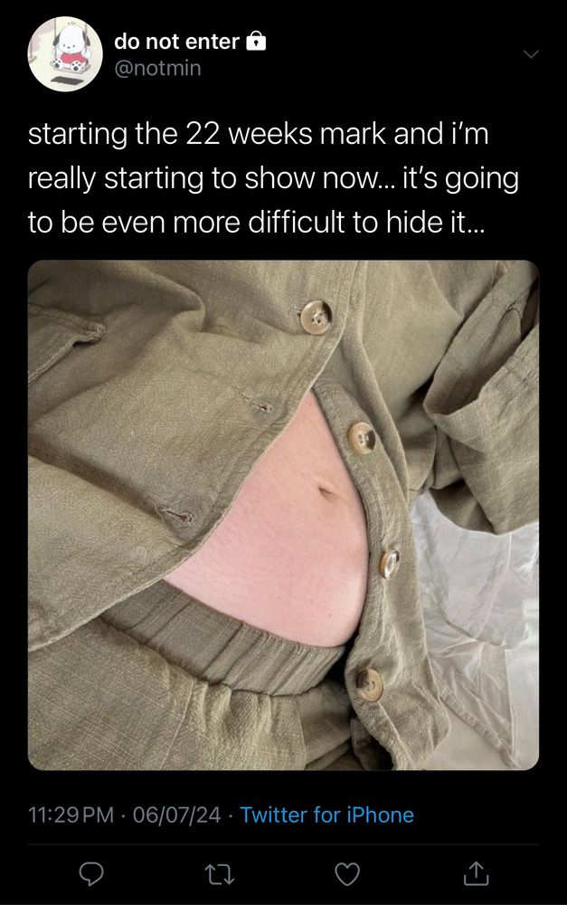 jimin private account: starting the 22 weeks mark and i’m really starting to show now… it’s going to be even more difficult to hide it…