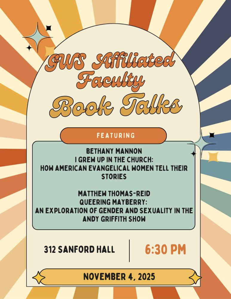 Flyer announcing a talk about my I Grew Up in the Church book and my colleague's "Queering Mayberry" book
