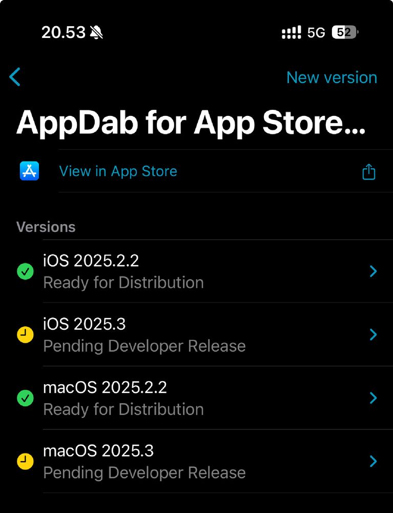 Screenshot of AppDab showing the new update of AppDab is “Pending Developer Release”