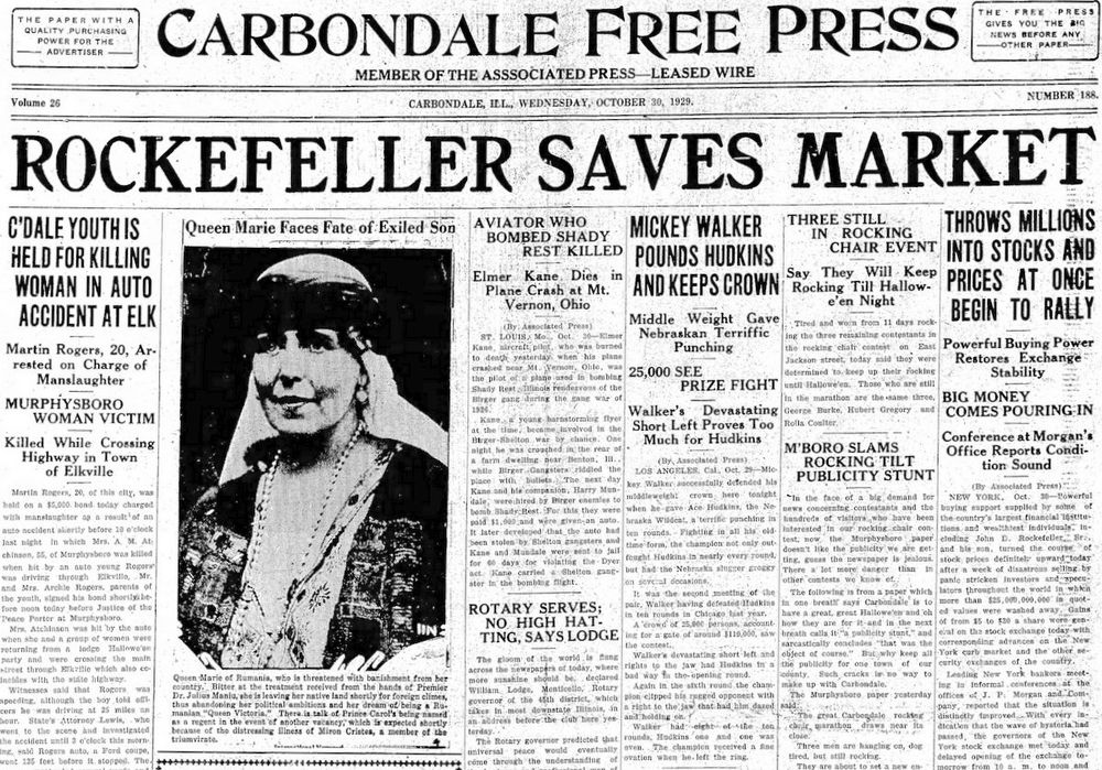 Newpaper article from October 30th, 1929 with the title 