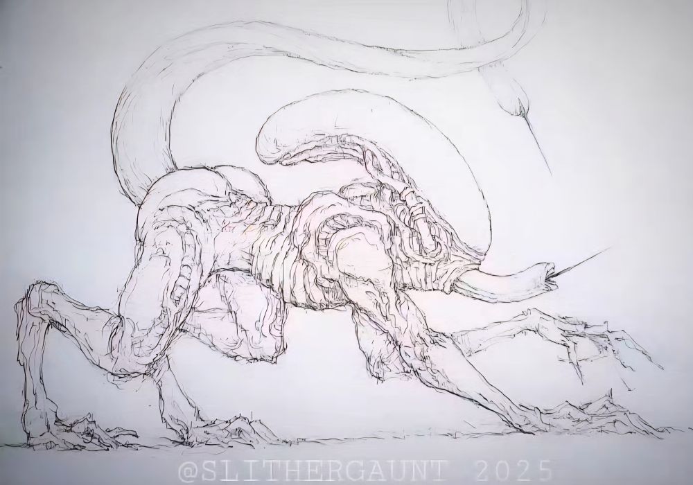 Designs for a xenomorph, based on H.R. Giger's original creature