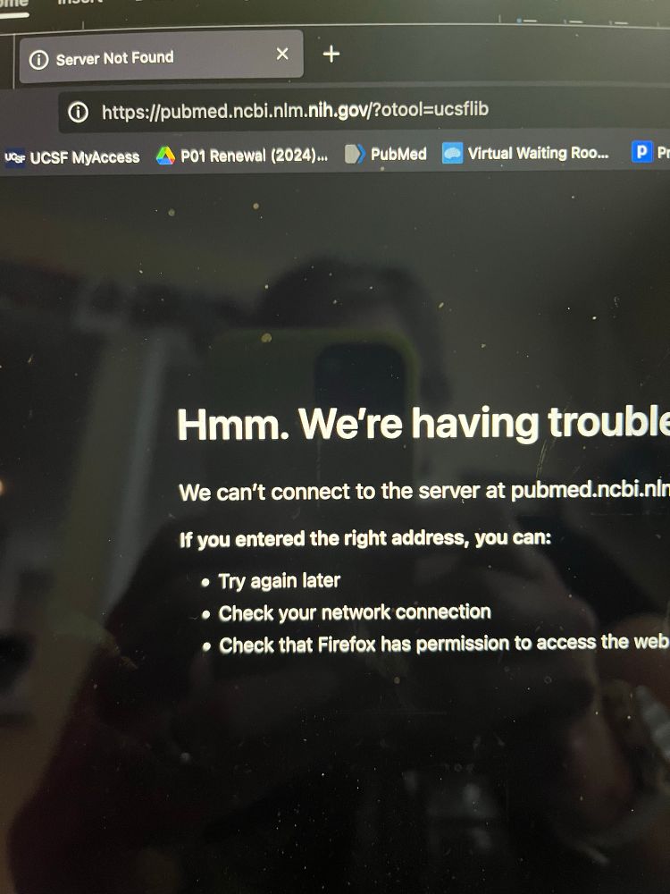 Photo evidence showing pubmed cannot connect to server 