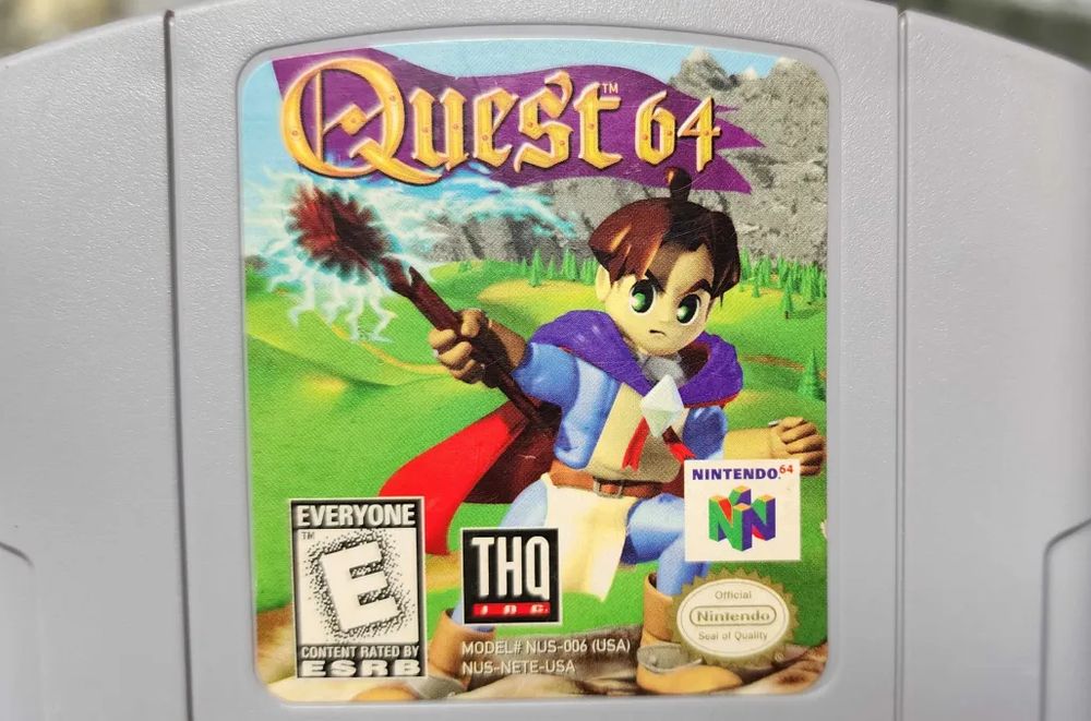 A Nintendo 64 cartridge of Quest 64