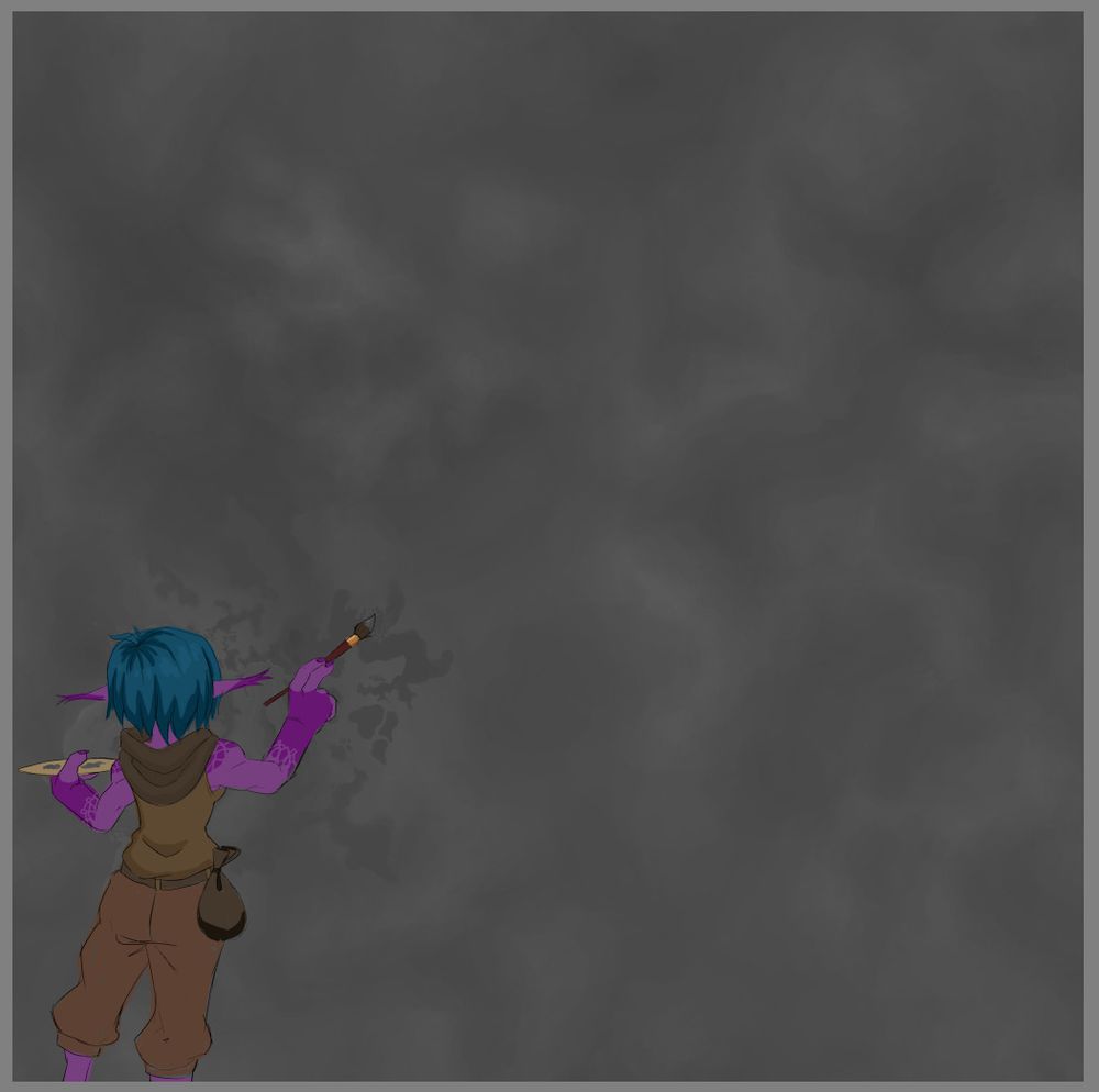 the same girl with purple hair and turquoise hair painting a wall but it's zoomed out