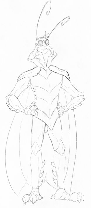 Sketch of a bug like humanoid, name of Zeke