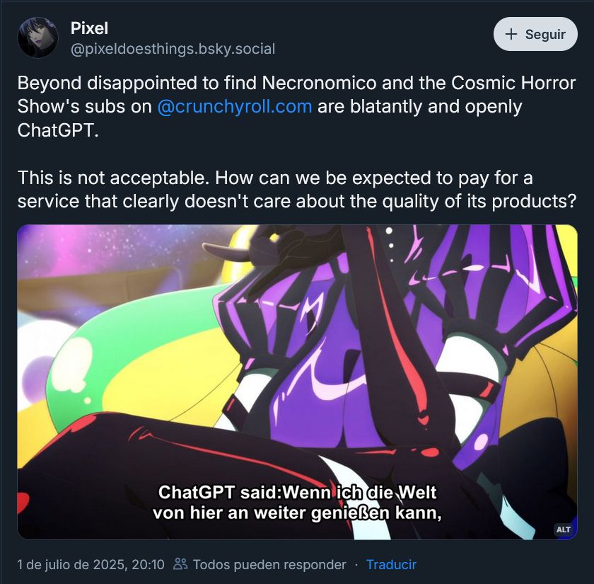 Captura de un bluit de Pixel donde muestra que los subtítulos en su idioma contienen "ChatGPT said".