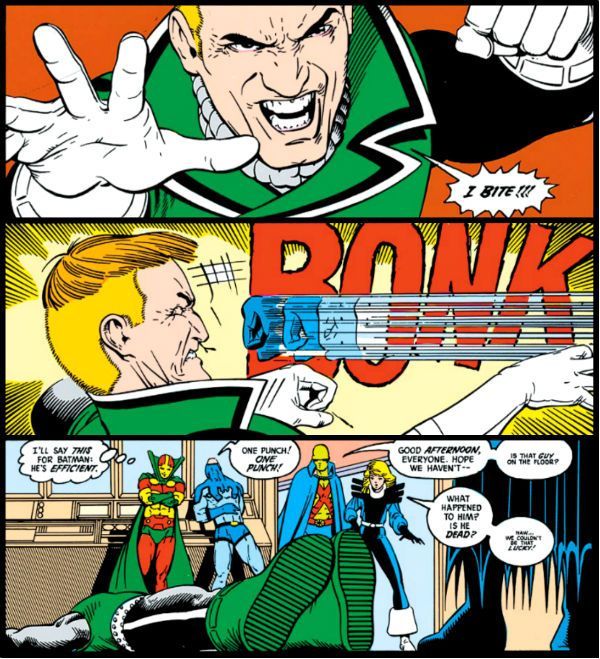 Green Lantern Guy Gardner getting knocked TFO by Batman