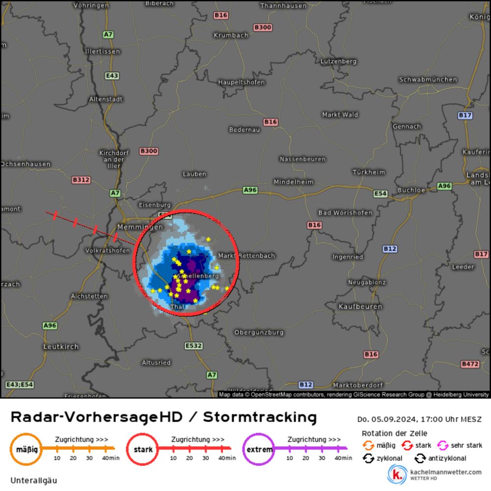 RadarHD-Stormtracking vom 05.09.2024, 17:00 Uhr - Unterallgäu