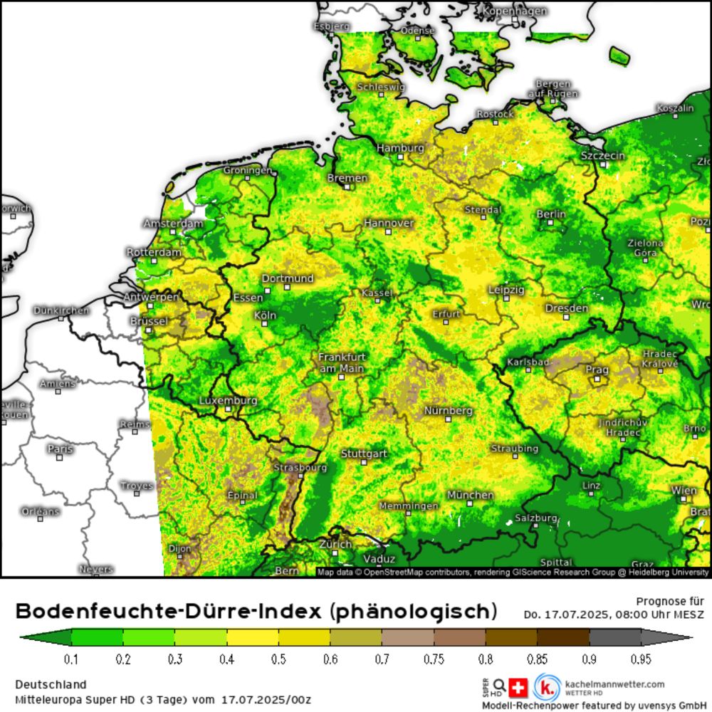 Modellkarten für Deutschland (Bodenfeuchte-Dürre-Index) | Mitteleuropa Super HD (3 Tage)