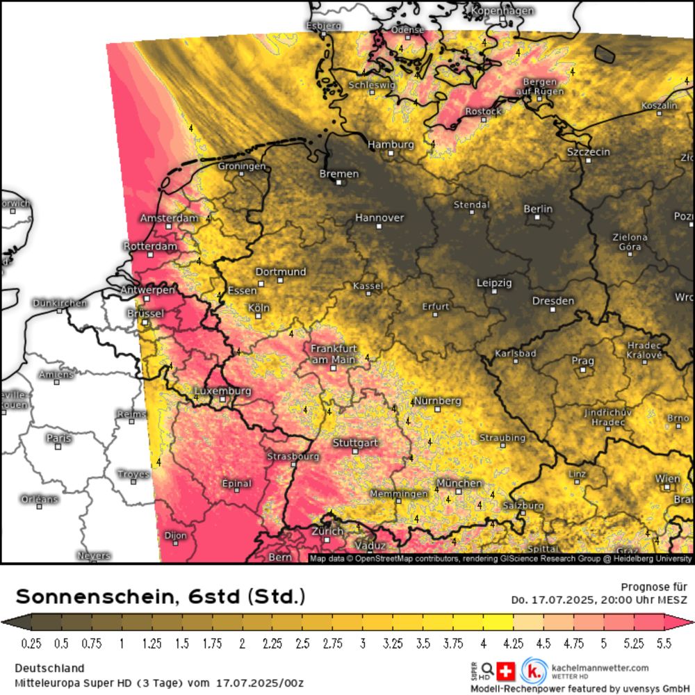 Modellkarten für Deutschland (Sonnenschein, 6std) | Mitteleuropa Super HD (3 Tage)