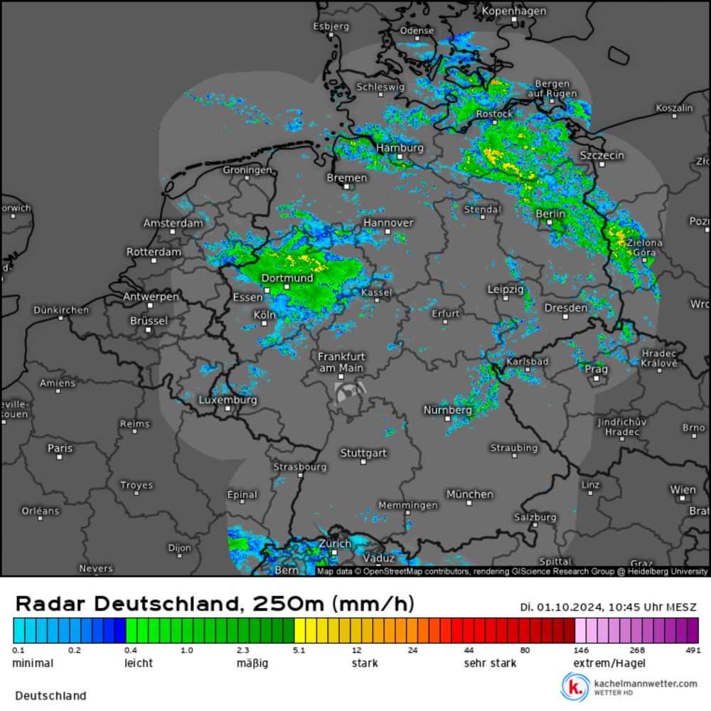 Radar HD+, Regenradar vom 01.10.2024, 10:45 Uhr - Deutschland