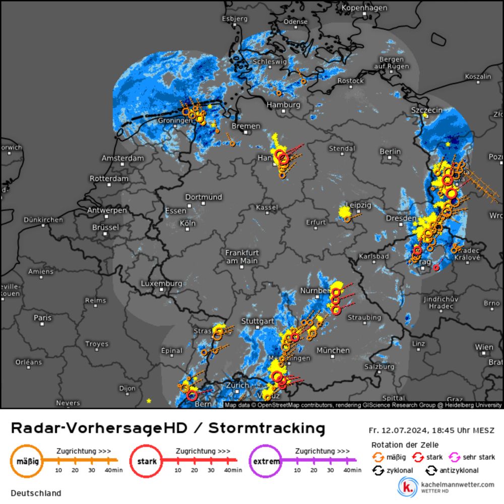 RadarHD-Stormtracking vom 12.07.2024, 18:45 Uhr - Deutschland