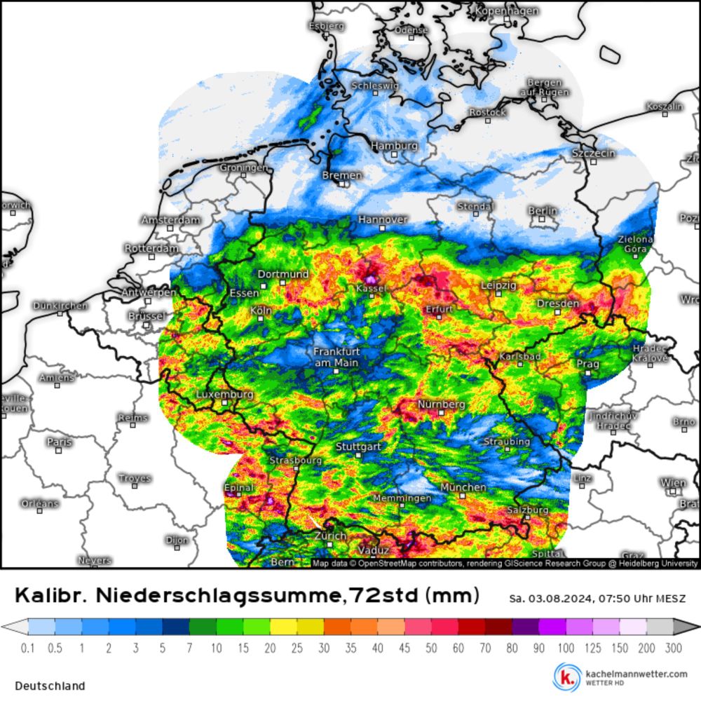 Kalibr. Niederschlagsumme, 72std) vom 03.08.2024, 07:50 Uhr