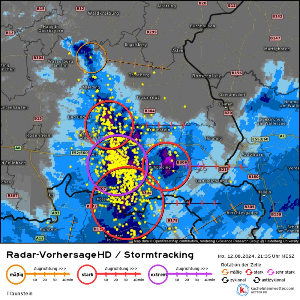 RadarHD-Stormtracking vom 12.08.2024, 21:35 Uhr - Traunstein