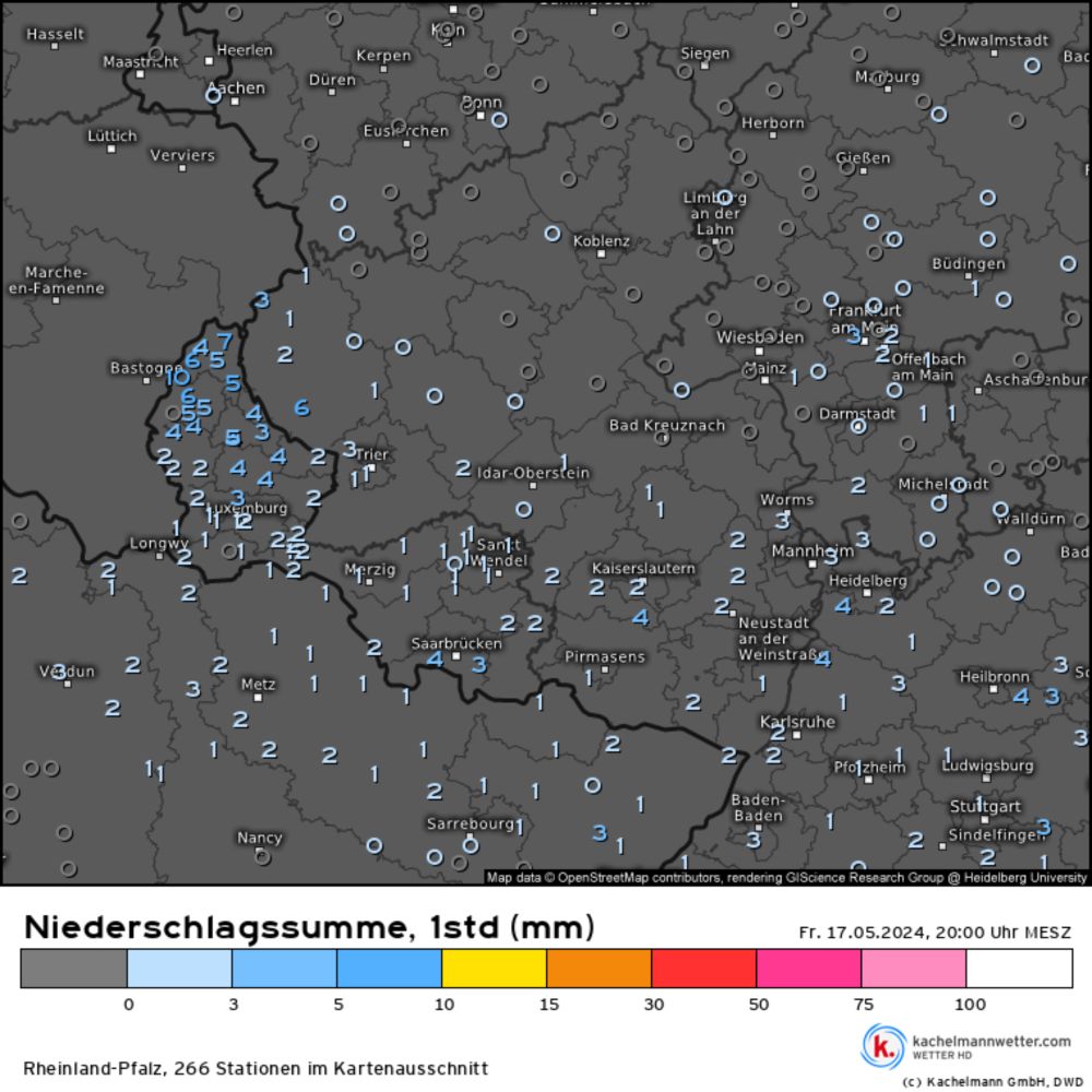 Niederschlagssumme, 1std, Messwerte Rheinland-Pfalz vom 17.05.2024, 20:00 Uhr